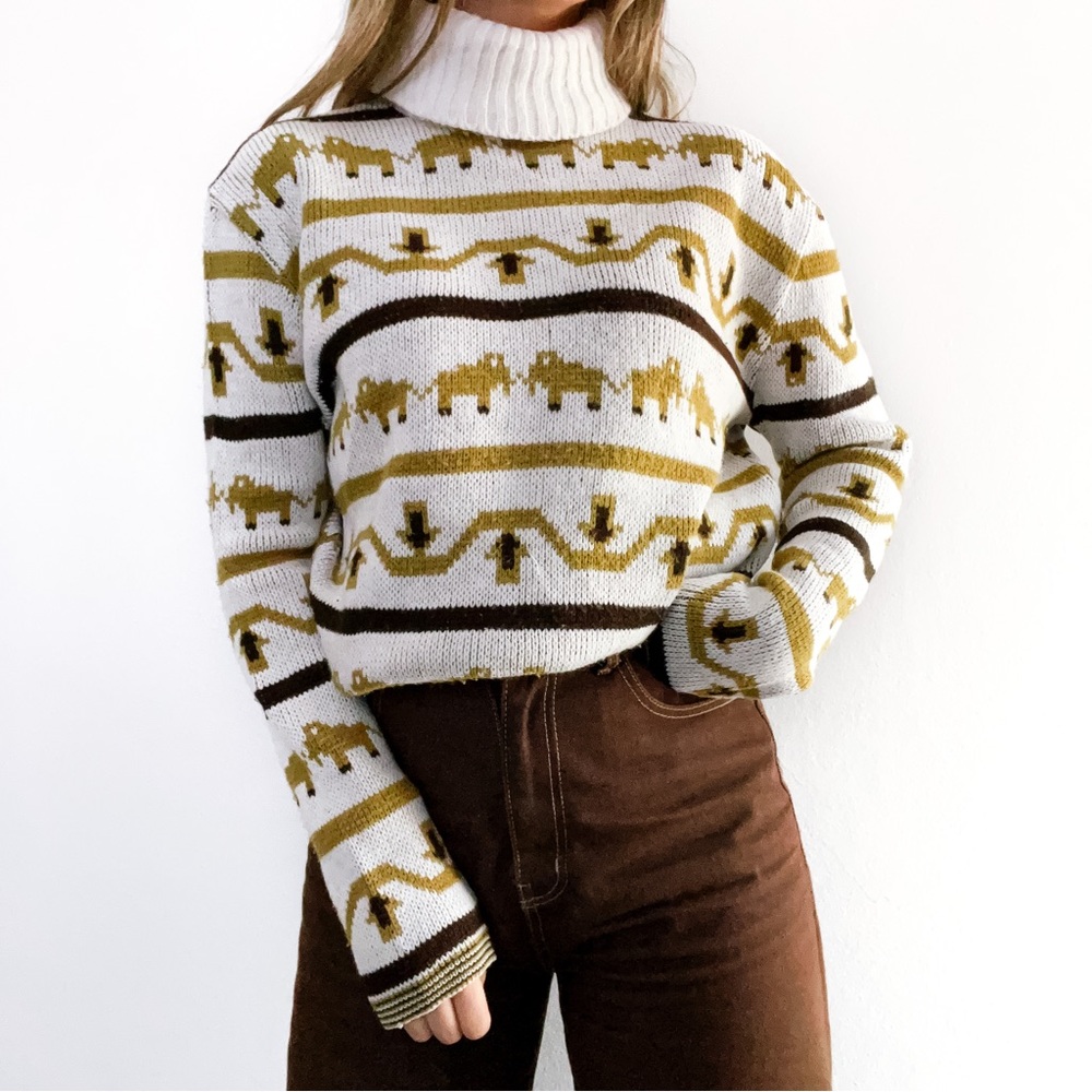Vintage Elephant Knit Sweater 1990s • No Brand • Size M/L - Picture 1 of 10